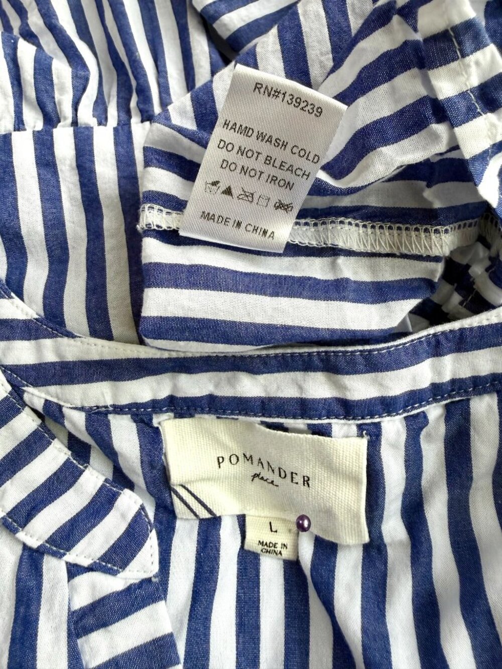 Pomander Place Navy and White Striped V-Neck Tiered Mini Dress - Picture 8 of 9